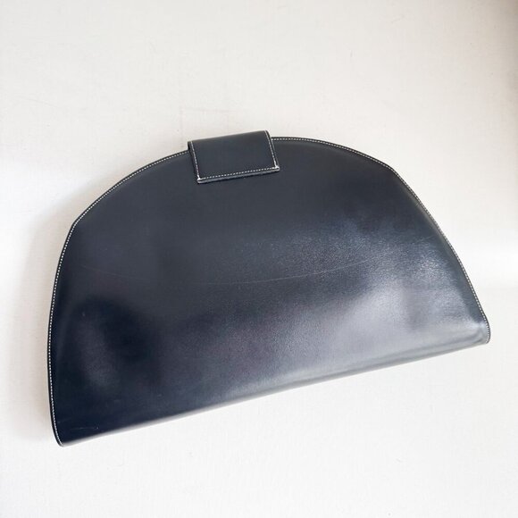 Vintage Paquetage Paris Large Black leather Oval Unique Clutch - Picture 3 of 8